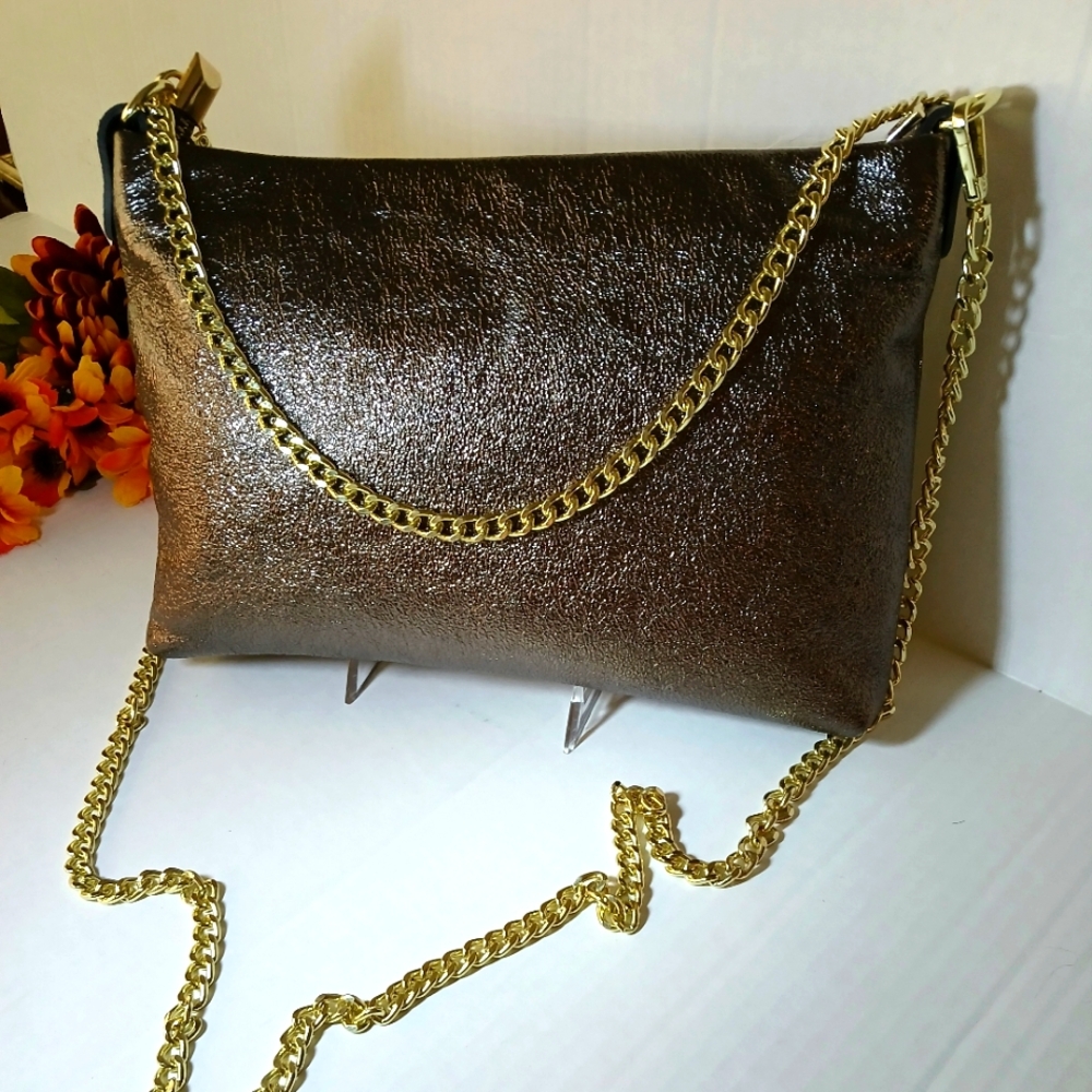 Genuine Italian Calf Leather Borse In Pele Luxury Bronze Clutch or Cross …